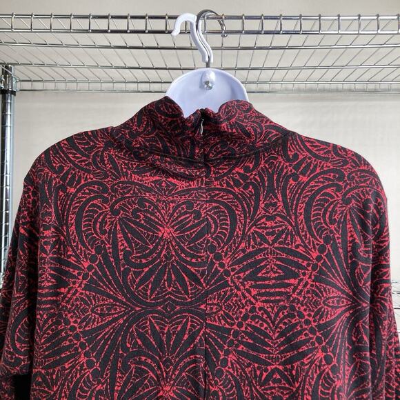 Chico's Women's Pima Aztec Print Mock Neck Top Size 2 Large Lagenlook Mayan - Picture 9 of 11